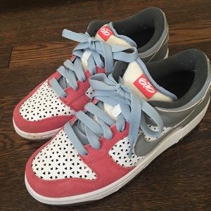 Nike Air Force Ones in Pink and Gray and Blue